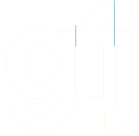 white lower case gfj logo